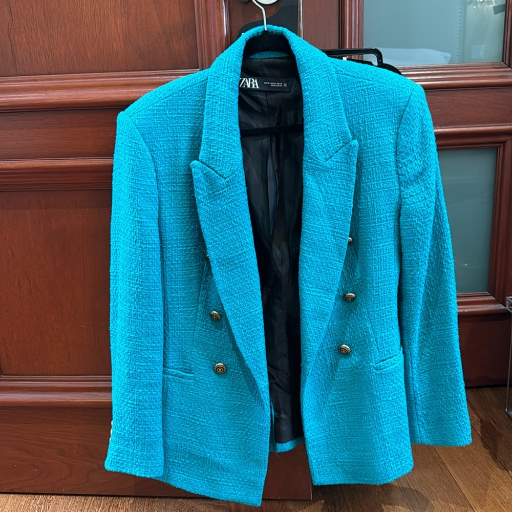 Zara tailored double breasted tweed blazer